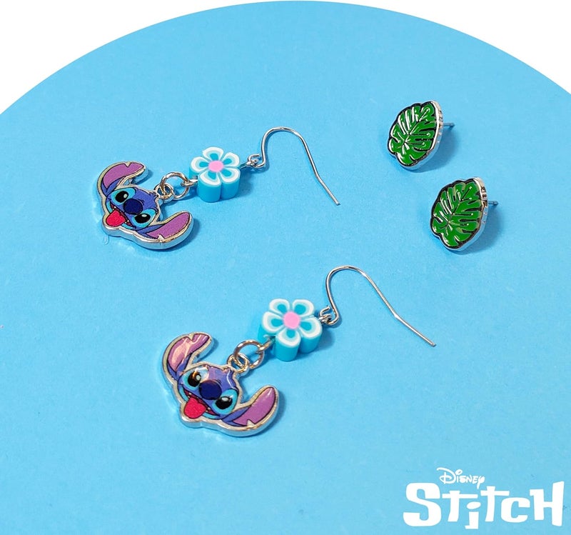 Luv Her Stitch Hypoallergenic Earrings for Girls, Stud & Fishhook Drop Sets with Charms, One Size Fits All, Stitch Jewelry, Disney Accessories, Ages 4+ - Image 4